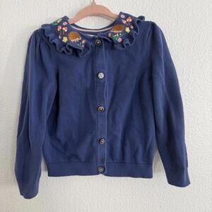 Mini Boden Collared Woodland Embroidered Cardigan Sweater in Blue Size 2-3T